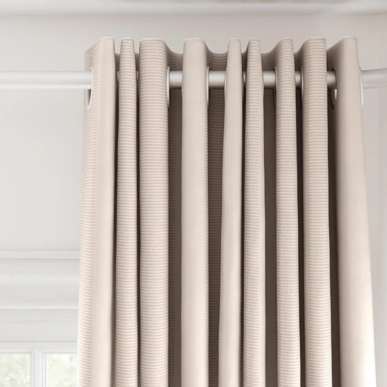 Photo of the fabric Borneo Uncoated Blush swatch by James Dunlop. Use for Curtains, Accessory, Top of Bed. Style of Stripe