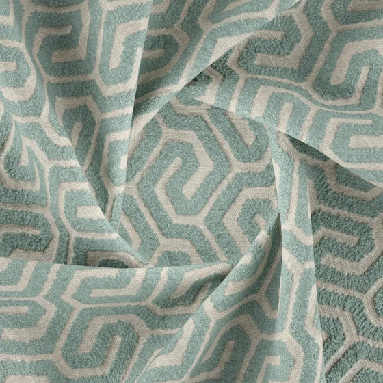 Photo of the fabric Comdeca Balsam swatch by Zepel. Use for Curtains, Upholstery, Accessory. Style of Embroidery, Geometric