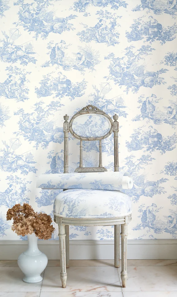 Photo of the fabric Scene D'Ete Wallpaper 8791 8791 62 17 in situ by Casadeco. Use for Wall Covering. Style of Floral And Botannical