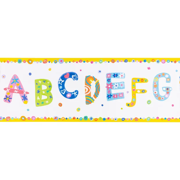 Photo of the fabric Abc Wallpaper Border W638 01 swatch by Villa Nova. Use for Wall Covering. Style of Childrens, Uncoated Non-Woven