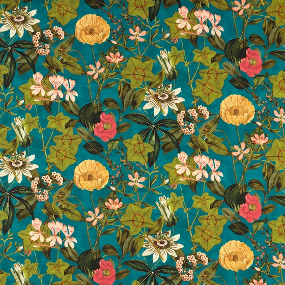 Photo of the fabric Passiflora Outdoor F1672 2 swatch by Clarke & Clarke. . Style of Floral And Botannical