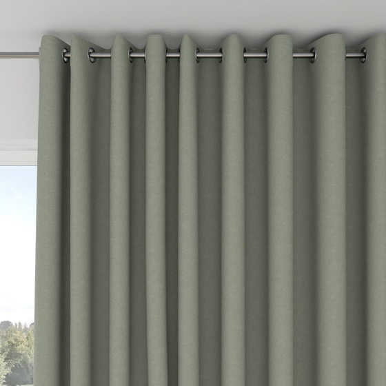 Photo of the fabric Satori Stonewash Celadon swatch by Mokum. Use for Curtains, Upholstery Light Duty, Accessory, Top of Bed. Style of Plain, Texture