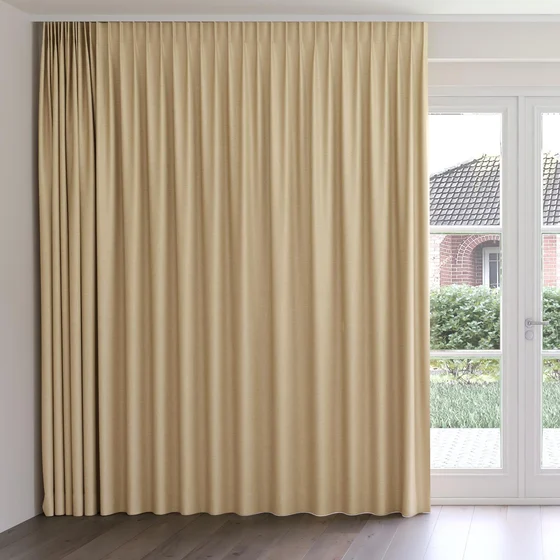 Photo of the fabric Frisco Beige swatch by James Dunlop Essentials. Use for Curtains, Upholstery, Accessory, Top of Bed. Style of Plain, Texture