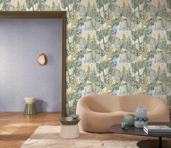 Photo of the fabric Erica Wp 7657 7657 0406 in situ by Casamance. Use for Wall Covering. Style of Floral And Botannical, Print