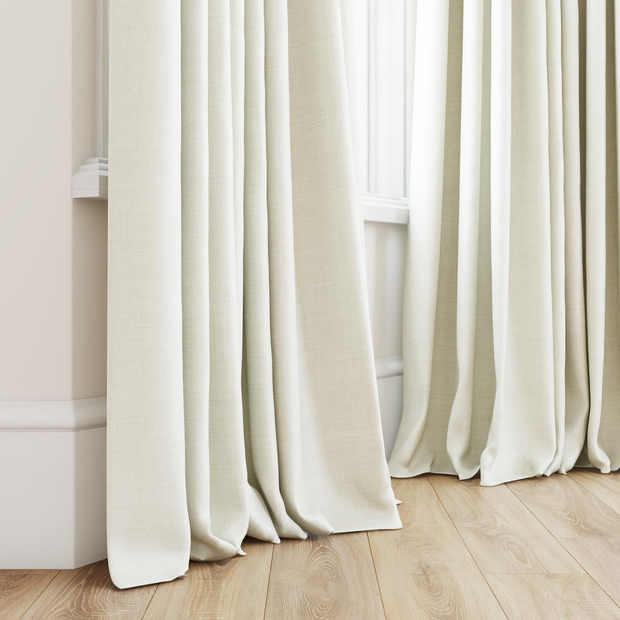Photo of the fabric Keystone Ecru swatch by James Dunlop FibreGuard. Use for Curtains, Upholstery, Accessory, Top of Bed. Style of Plain, Texture