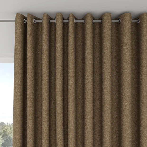 Photo of the fabric Bora Bora Bronze swatch by Mokum FibreGuard. Use for Curtains, Upholstery, Accessory. Style of Plain, Texture