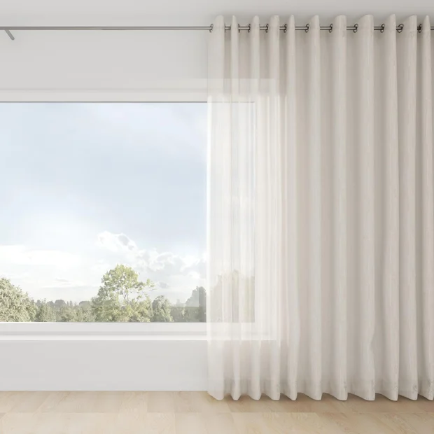 Photo of the fabric Salento Whitewash swatch by Mokum. Use for Curtains. Style of Jacquard, Stripe