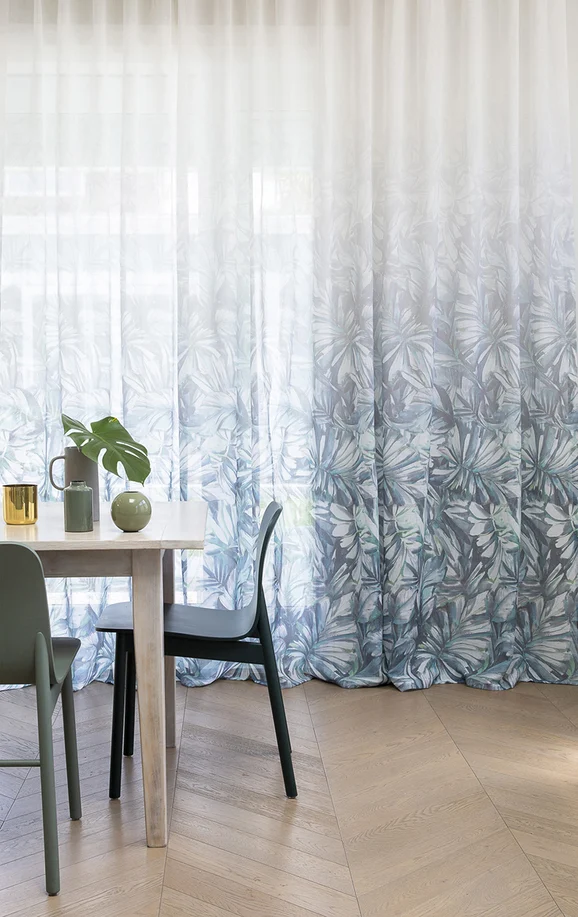 Photo of the fabric Pacific Paua in situ by James Dunlop. Use for Sheer Curtains. Style of Floral And Botannical, Sheer