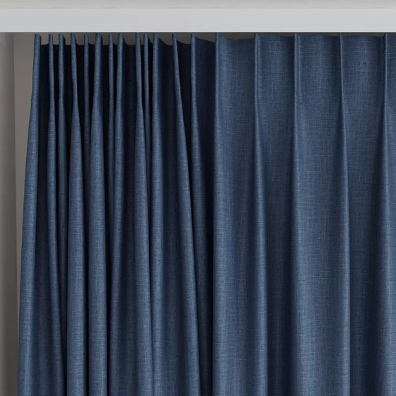 Photo of the fabric Frisco Navy swatch by James Dunlop Essentials. Use for Curtains, Upholstery, Accessory, Top of Bed. Style of Plain, Texture