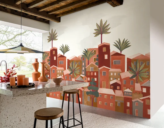 Photo of the fabric Vila Viela Panel 7586 7586 1528 in situ by Casamance. Use for Wall Covering, Wall Panel/Mural. Style of Floral And Botannical