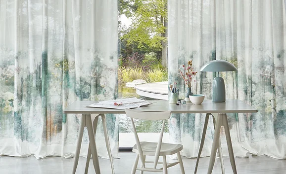 Photo of the fabric Wander V3515 01 in situ by Villa Nova. Use for Sheer Curtains. Style of Sheer