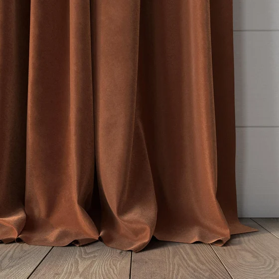 Photo of the fabric Velvelux Fox swatch by Mokum FibreGuard. Use for Curtains, Upholstery, Accessory, Top of Bed. Style of Plain, Velvet