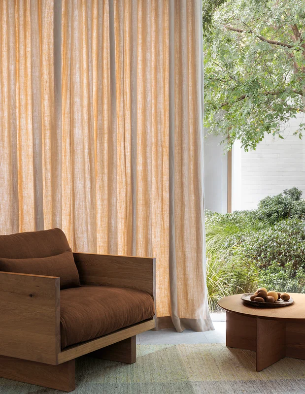 Photo of the fabric Eternal Tourmaline in situ by Mokum. Use for Curtains, Upholstery, Accessory. Style of Plain, Texture