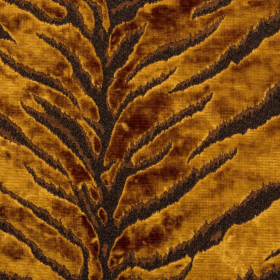 Photo of the fabric Bengal Tiger Gold swatch by Catherine Martin by Mokum. Use for Upholstery, Accessory. Style of Animals And Birds, Velvet