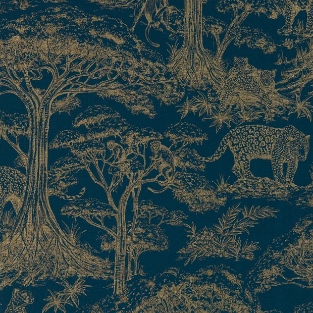 Photo of the fabric Kisumi W0185 2 swatch by Clarke & Clarke. Use for Wall Covering. Style of Animals And Birds, Print