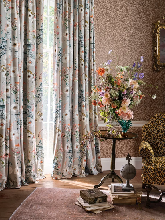 Photo of the fabric Euphoria 8005 02 in situ by Romo. Use for Curtains, Upholstery, Accessory. Style of Floral And Botannical