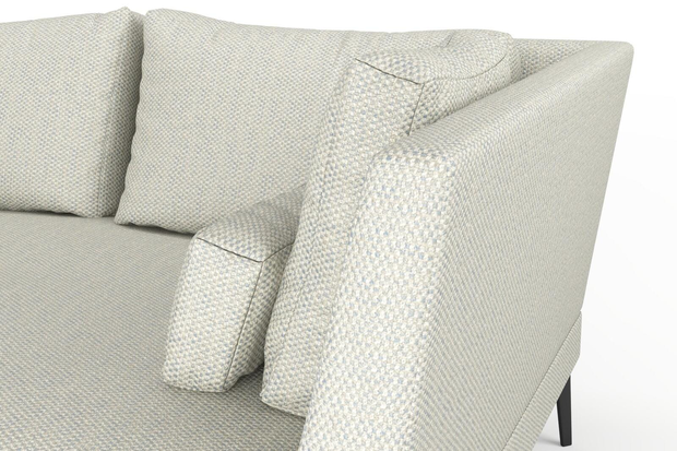 Photo of the fabric Strata Powder Blue swatch by Mokum. Use for Upholstery, Accessory. Style of Plain, Texture
