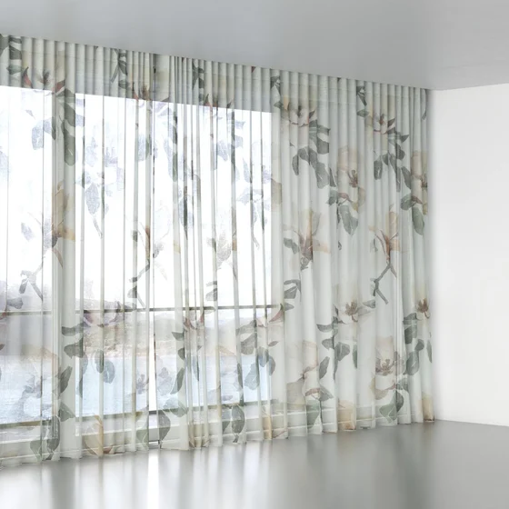 Photo of the fabric Magnolia Grande Sheer Cayenne swatch by Mokum. Use for Sheer Curtains. Style of Floral And Botannical, Sheer
