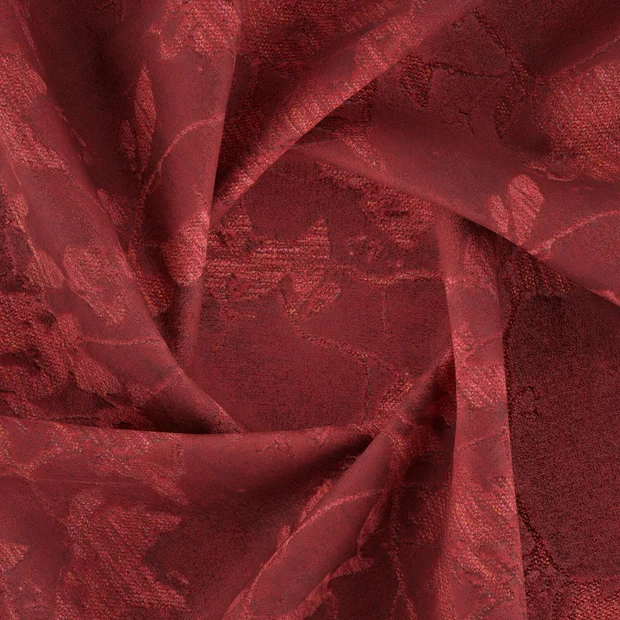 Photo of the fabric Minerva Rouge swatch by Zepel. Use for Upholstery, Accessory, Top of Bed. Style of Floral And Botannical, Velvet
