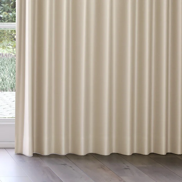 Photo of the fabric Stallion 2 Blackout Sand swatch by James Dunlop Essentials. Use for Curtains. Style of Plain, Texture