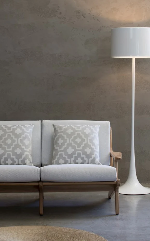 Photo of the fabric Reef Whitewash in situ by Mokum. Use for Upholstery, Accessory. Style of Plain, Texture