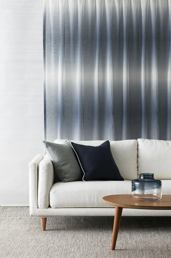 Photo of the fabric Elevation Ink in situ by James Dunlop Essentials. Use for Sheer Curtains. Style of Sheer, Stripe