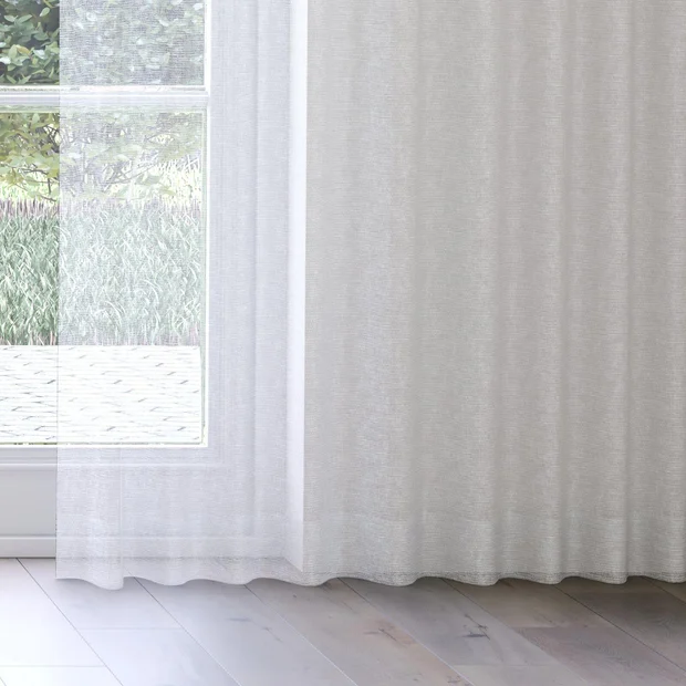 Photo of the fabric Kensho Silver swatch by Mokum. Use for Sheer Curtains. Style of Plain, Sheer
