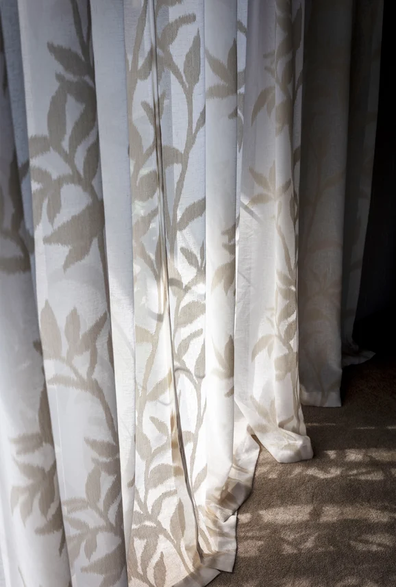 Photo of the fabric Season Calm in situ by James Dunlop. Use for Sheer Curtains. Style of Floral And Botannical, Sheer