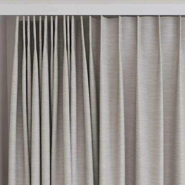 Photo of the fabric Borneo Uncoated Stone swatch by James Dunlop. Use for Curtains, Accessory, Top of Bed. Style of Stripe