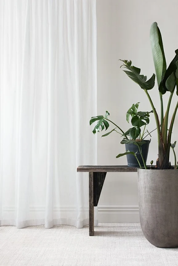 Photo of the fabric Distill Shadow in situ by James Dunlop Essentials. Use for Sheer Curtains. Style of Plain, Sheer