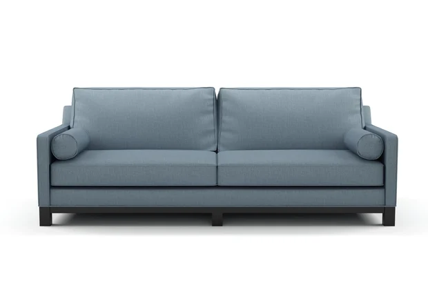 Photo of the fabric Frisco Denim swatch by James Dunlop Essentials. Use for Curtains, Upholstery, Accessory, Top of Bed. Style of Plain, Texture