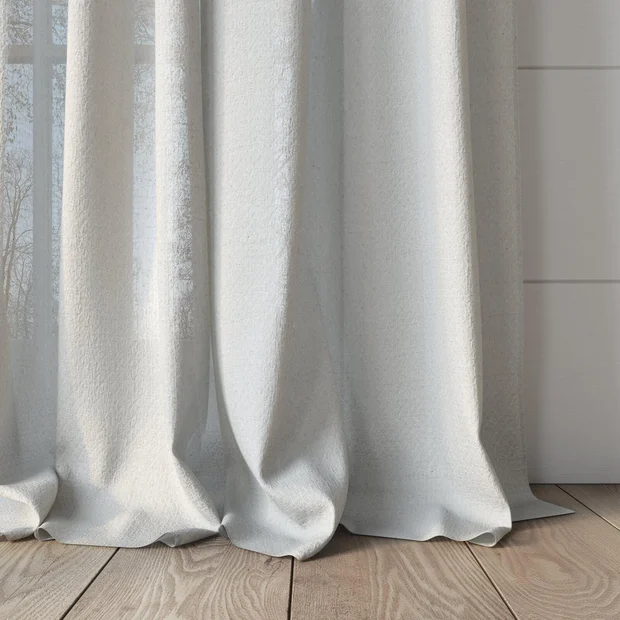 Photo of the fabric Origami Mist swatch by Mokum. Use for Sheer Curtains. Style of Plain, Sheer