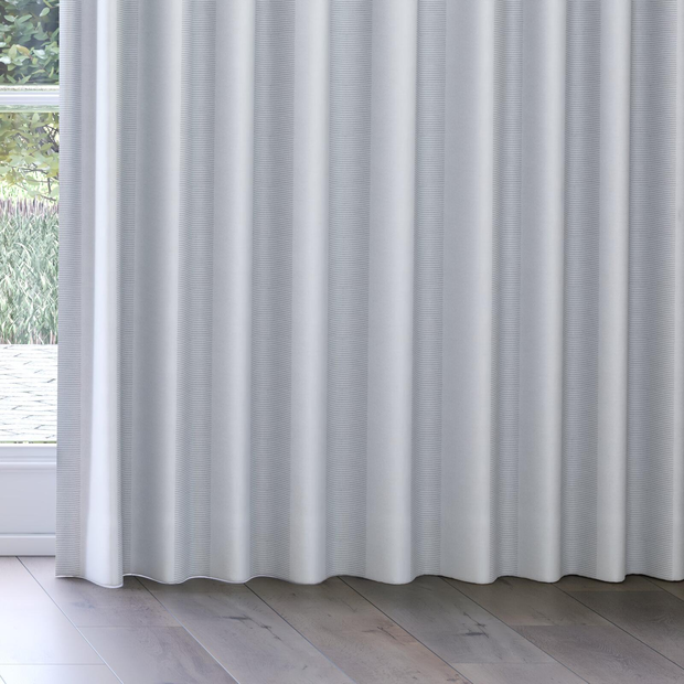 Photo of the fabric Borneo Uncoated Cloud swatch by James Dunlop. Use for Curtains, Accessory, Top of Bed. Style of Stripe