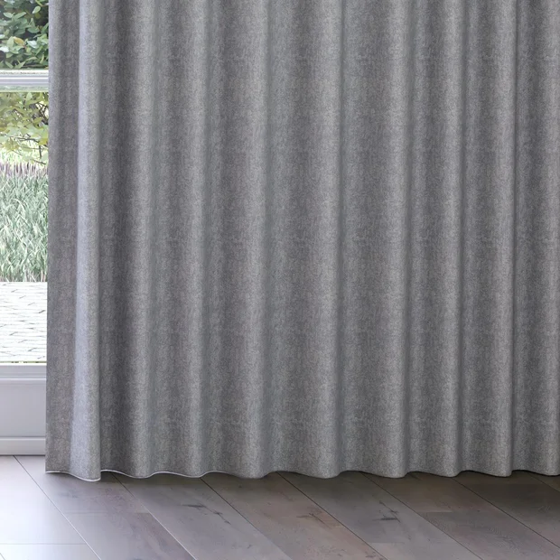 Photo of the fabric Avalon FR Blackout Steel swatch by James Dunlop Essentials. Use for Curtains. Style of Plain, Texture