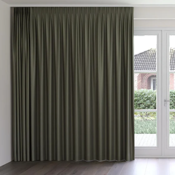 Photo of the fabric Kennedy II Blackout Moss swatch by James Dunlop. Use for Curtains. Style of Plain, Texture