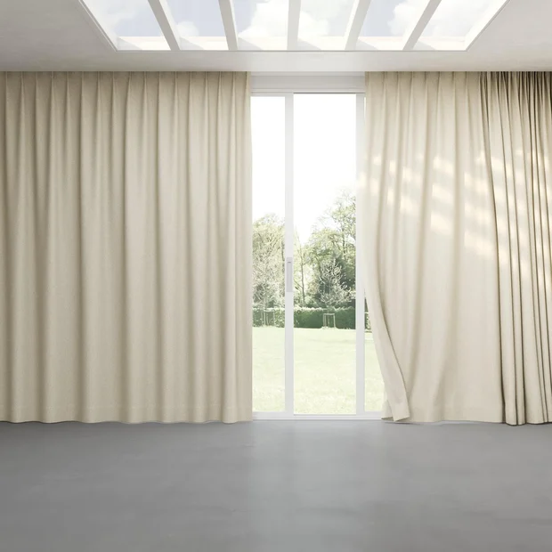 Photo of the fabric Bora Bora Oyster swatch by Mokum FibreGuard. Use for Curtains, Upholstery, Accessory. Style of Plain, Texture