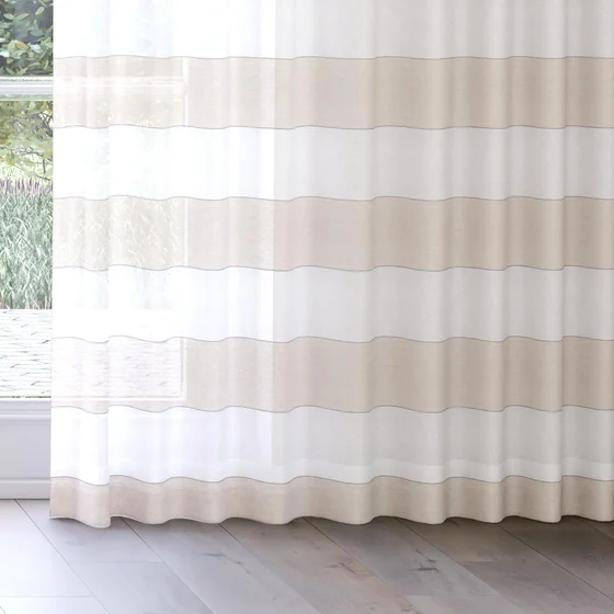 Photo of the fabric Long Beach Sand swatch by James Dunlop. Use for Sheer Curtains. Style of Sheer, Stripe