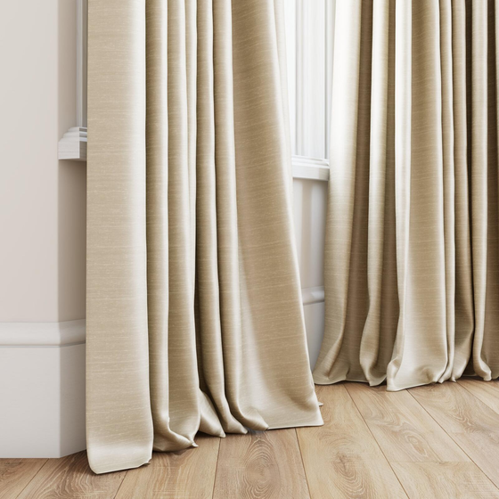 Photo of the fabric Luxe Ecru swatch by James Dunlop Essentials. Use for Curtains, Accessory, Top of Bed. Style of Plain, Texture