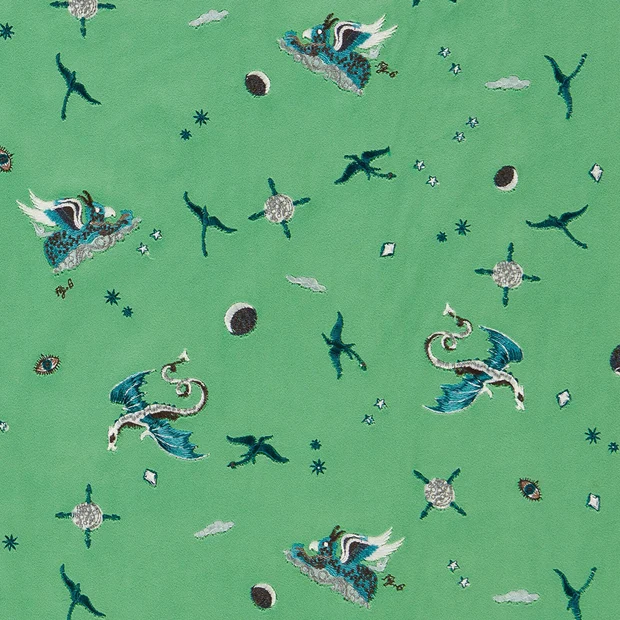 Photo of the fabric Draco Cosmos Embroidery F1751 1 swatch by Clarke & Clarke. Use for Upholstery. Style of Animals And Birds, Embroidery