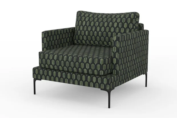 Photo of the fabric Beverly Hills Emerald swatch by Catherine Martin by Mokum. Use for Upholstery, Accessory. Style of Geometric, Velvet