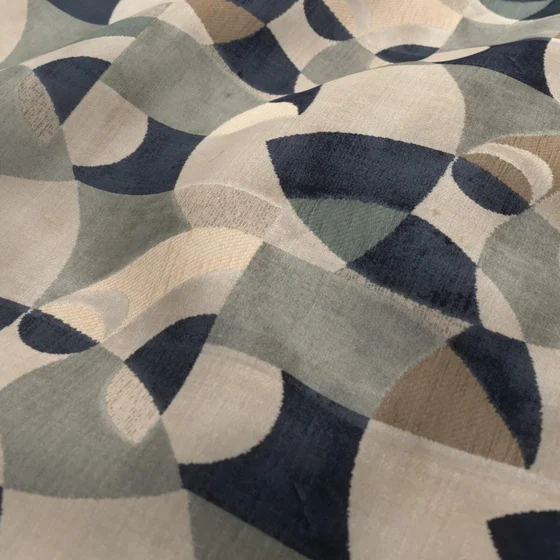 Photo of the fabric Picasso Azul swatch by Zepel. Use for Upholstery, Accessory. Style of Geometric, Velvet