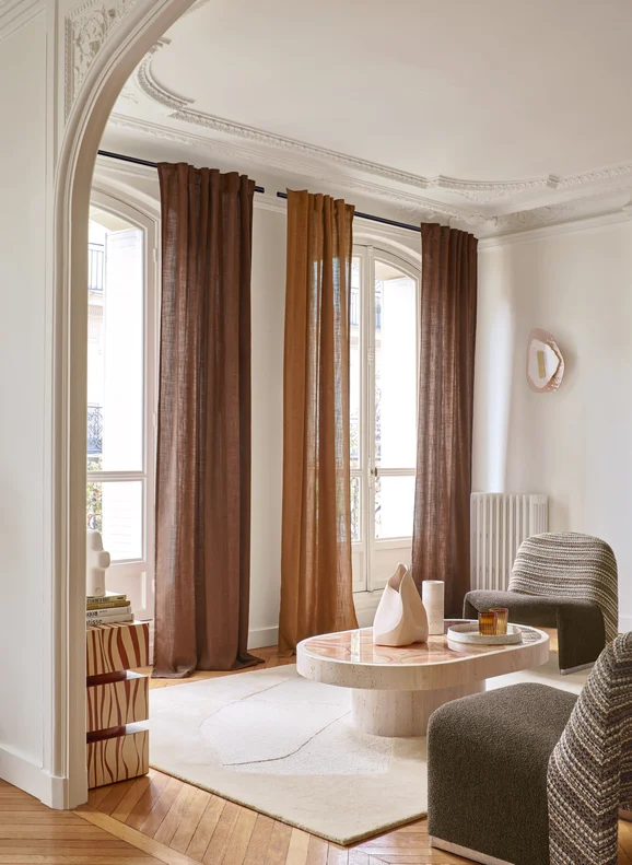 Photo of the fabric Favori Recycled 1252 1981 in situ by Casamance. Use for Sheer Curtains. Style of Plain, Sheer