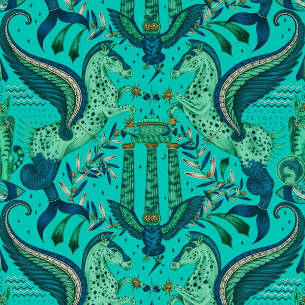 Photo of the fabric Odyssey Mythos Wallpaper W0215 2 swatch by Clarke & Clarke. Use for Wall Covering. Style of Animals And Birds, Uncoated Non-Woven