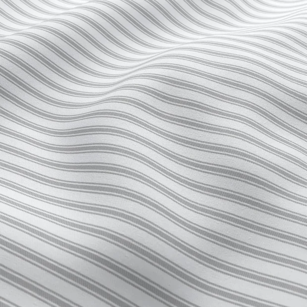 Photo of the fabric Ticking Stripe Stone swatch by James Dunlop. Use for Upholstery, Accessory. Style of Stripe, Taffeta