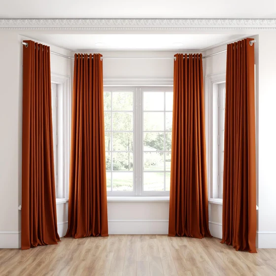 Photo of the fabric Vela Paprika swatch by James Dunlop FibreGuard. Use for Curtains, Upholstery, Accessory, Top of Bed. Style of Plain, Velvet