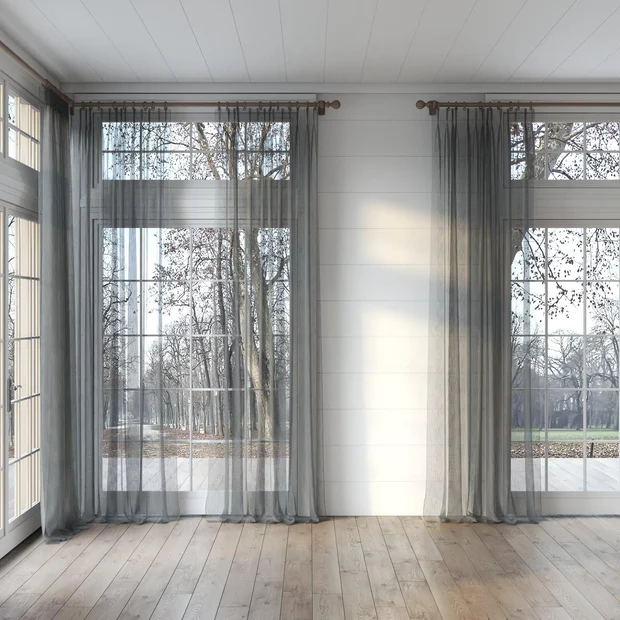 Photo of the fabric Alliance FR Carbon swatch by James Dunlop. Use for Sheer Curtains. Style of Plain, Sheer