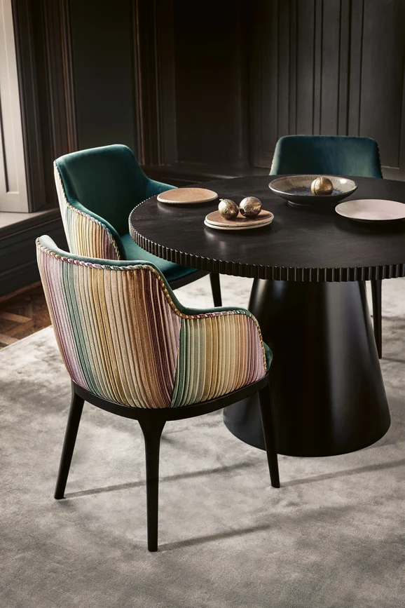 Photo of the fabric Edu 8041 02 in situ by Romo. . Style of Stripe, Velvet