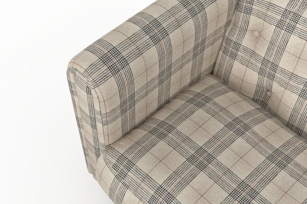 Photo of the fabric Jinda Natural swatch by James Dunlop. Use for Upholstery, Accessory, Top of Bed. Style of Checks, Texture