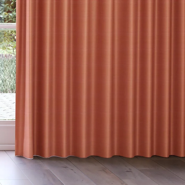 Photo of the fabric Luxe Coral swatch by James Dunlop Essentials. Use for Curtains, Accessory, Top of Bed. Style of Plain, Texture