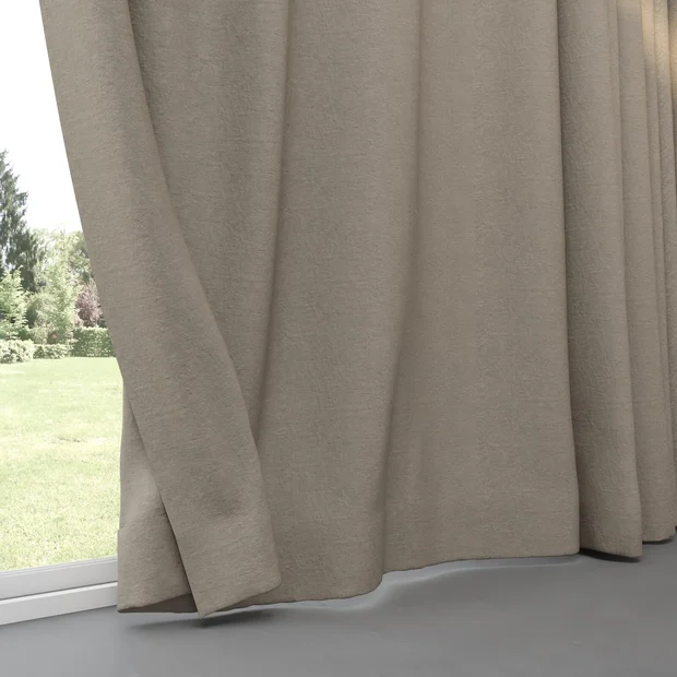 Photo of the fabric Satori Stonewash Tussah swatch by Mokum. Use for Curtains, Upholstery Light Duty, Accessory, Top of Bed. Style of Plain, Texture